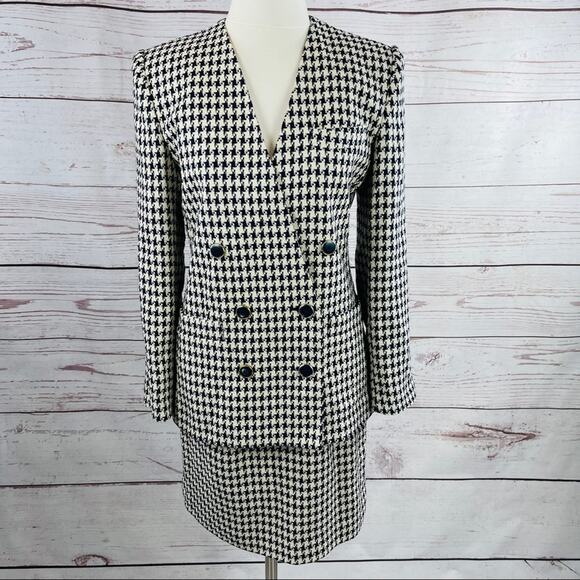 Kasper for A.S.L. navy houndstooth skirt suit set